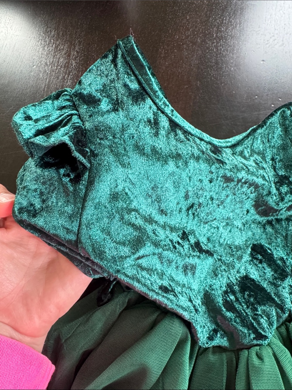 Girls Emerald Green Velvet & Tulle Party Dress - Picture 4 of 4